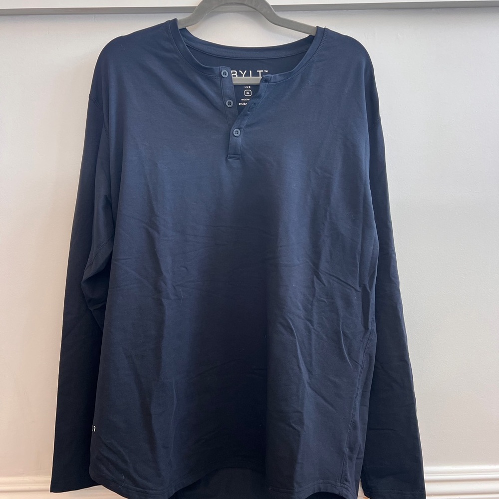 BYLT Premium Basics Navy Long-Sleeve Henley Shirt